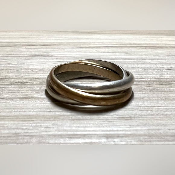 Jewelry - Vintage Sterling Silver Bi-Color 3 Band Rolling Ring, Size 6.5, 4.5g